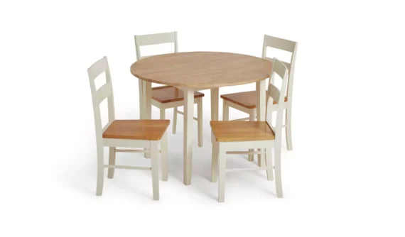Chicago Solid Wood Round Table & 4Off White Chair
