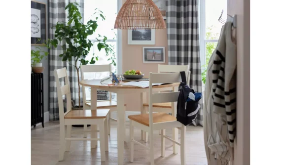 Chicago Solid Wood Round Table & 4Off White Chair - Image 2