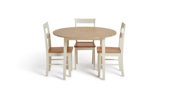 Chicago Solid Wood Round Table & 4Off White Chair - Image 5